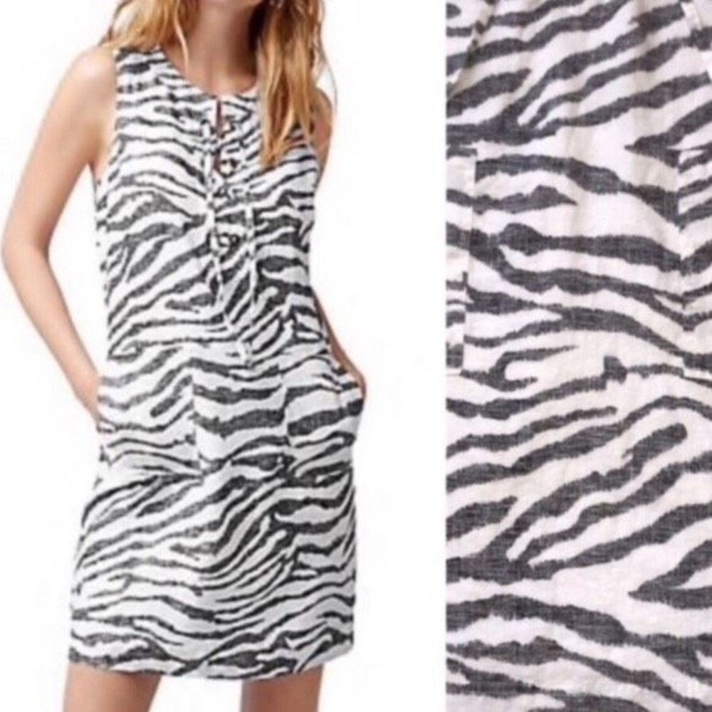 Tommy Bahama Women's Lace-Up Zebra Print Sleeveless Sundress Black/White Size S